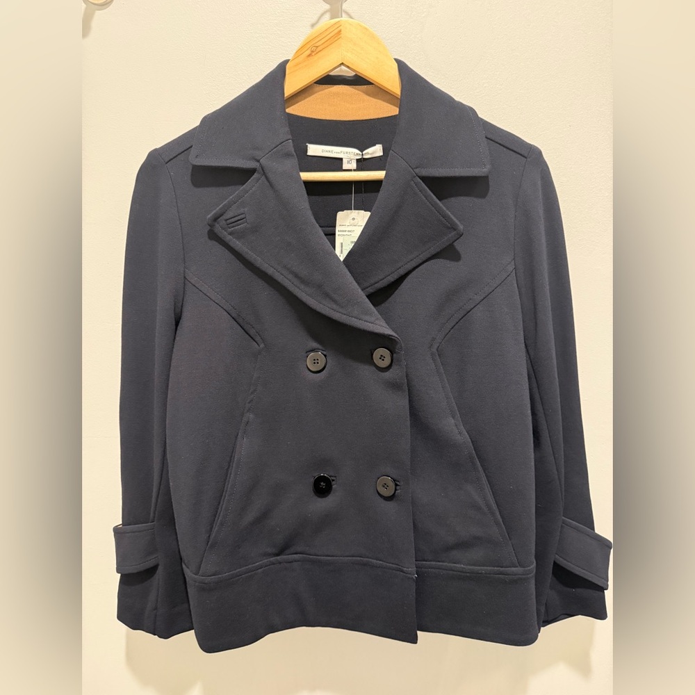 DVF Diane Von Furstenberg Ponte Double Breasted Jacket NWT Size 10 Navy